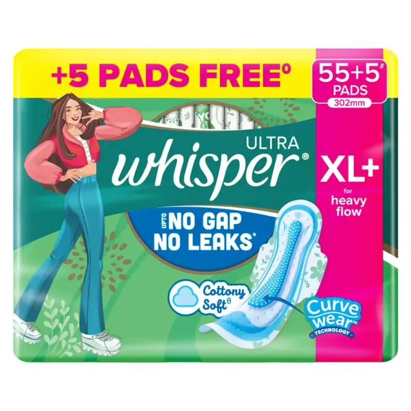 Whisper Ultra No Gaps No Leaks Sanitary Pads (XL+): 55 Unit
