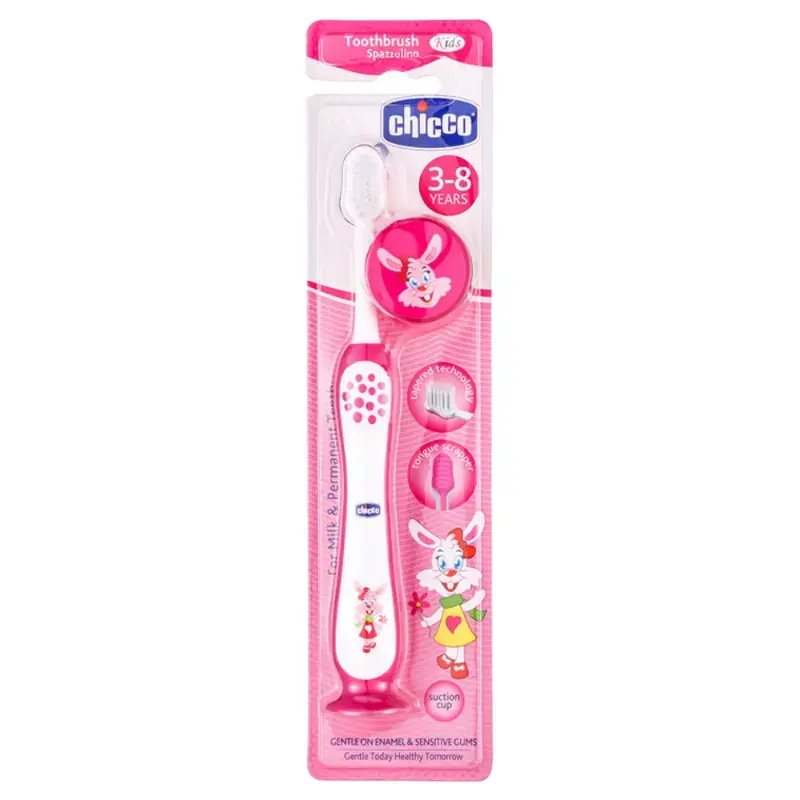 Chicco Toothbrush Pink For Milk & Permanent Teeth ( 3-8 years ): 1 Unit