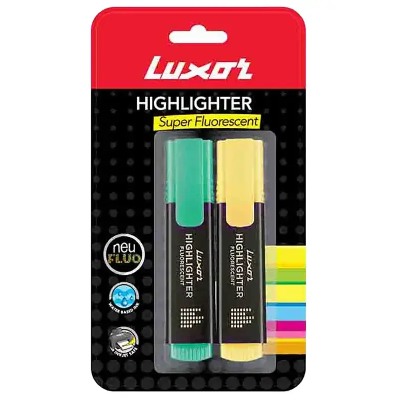 Luxor Highlighter Pen Blister - Green & Yellow: Pack of 2