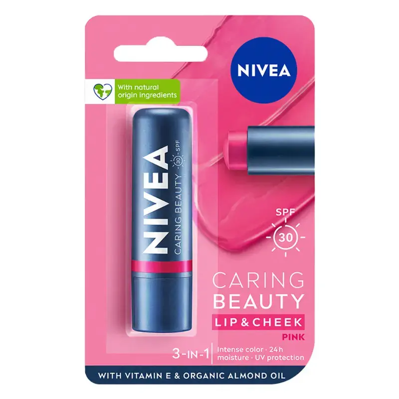Nivea Caring Beauty Pink Lip Balm SPF (30): 4.8 g by NIVEA - JuganooBox Online Grocery