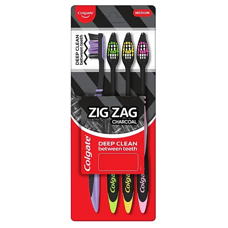 Colgate Zig Zag Charcoal Medium Toothbrush: 4 Units by COLGATE - JuganooBox Online Grocery