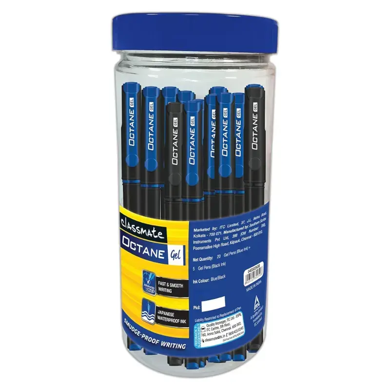 Classmate Octane- Blue and Black Gel Pens Jar: Pack of 25 by CLASSMATE - JuganooBox Online Grocery