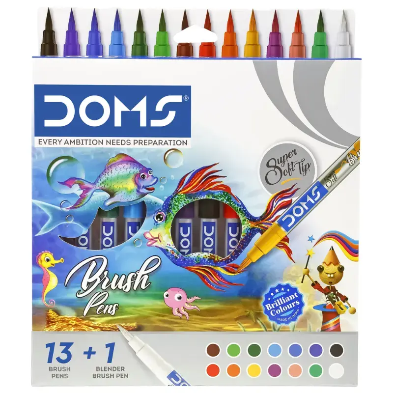 Doms Brush Pen - 13 Shades + 1 Blender Pen: 1 Unit by DOMS - JuganooBox Online Grocery