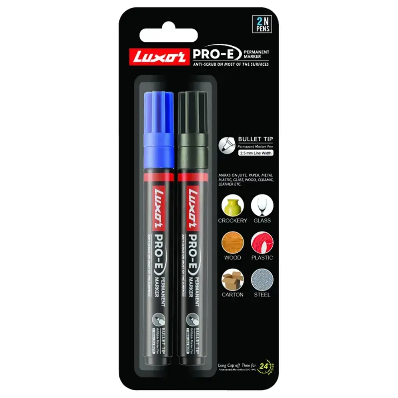 Luxor Pro-E Permanent Marker Blister - Black & Blue: Pack of 2 by LUXOR - JuganooBox Online Grocery