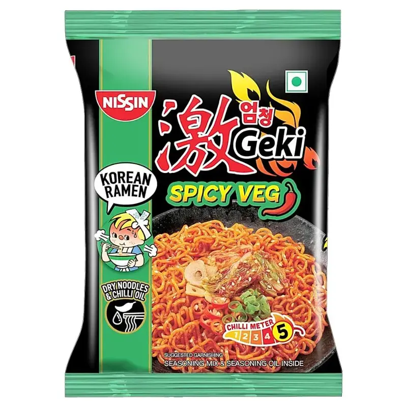 Nissin Geki Hot & Spicy Korean Veg Flavour Noodles: 80 g by NISSIN - JuganooBox Online Grocery