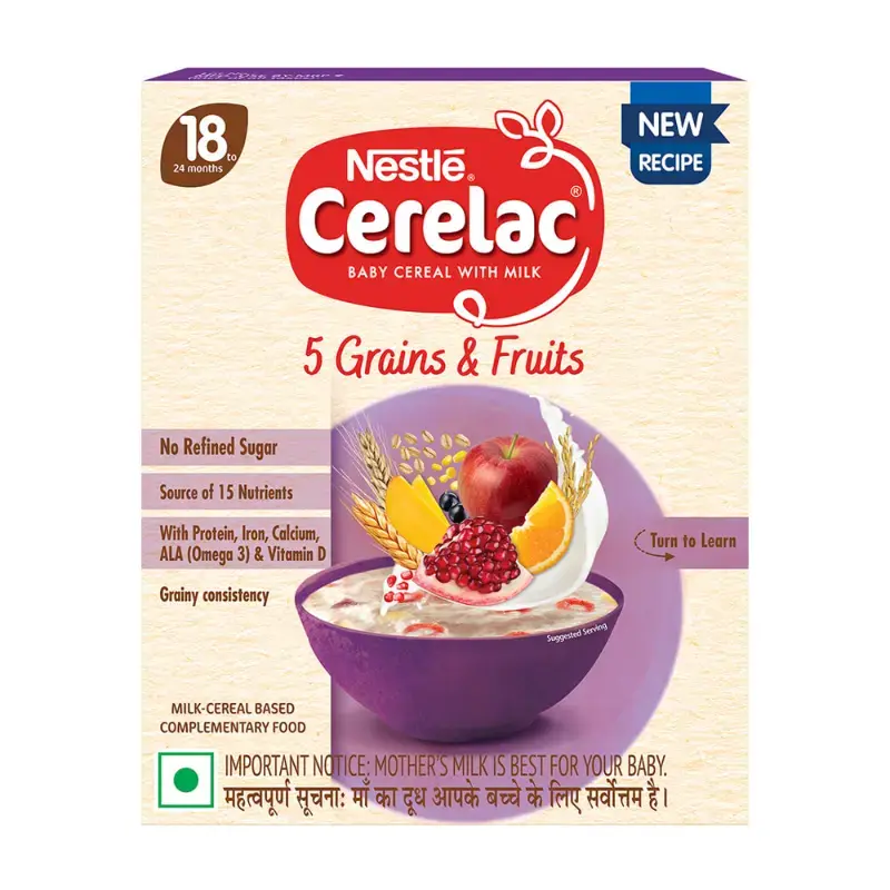 Nestle Cerelac 5 Grains & Fruits Milk Cereal: 300 g by NESTLE - JuganooBox Online Grocery